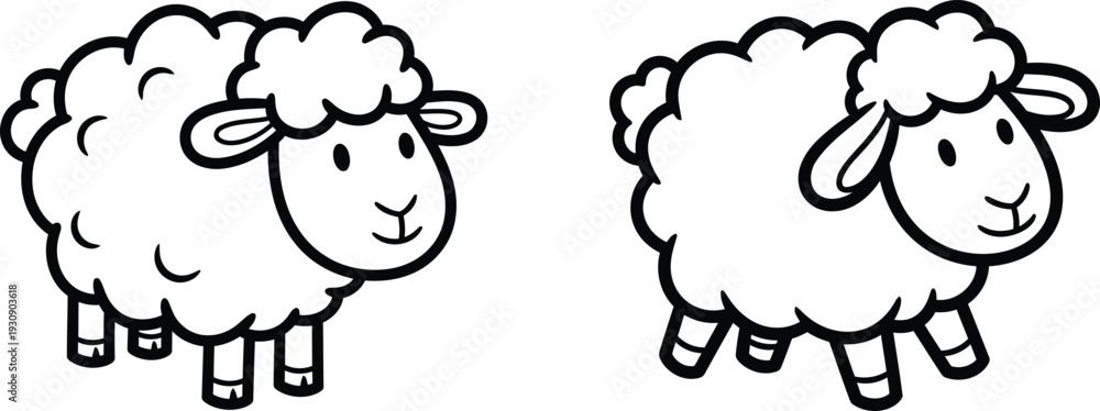 Obraz premium Two cute cartoon sheep standing side by side looking happy and friendly
