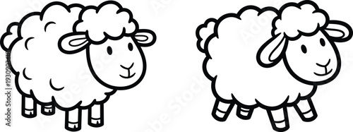 Two cute cartoon sheep standing side by side looking happy and friendly