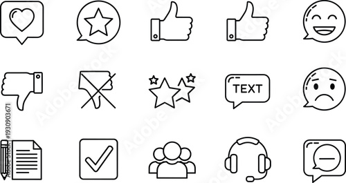 User Interface Feedback Line Icon Set with Like Dislike Rating Comment Chat and Support Symbols for Social Media Apps Websites and UX Design Projects