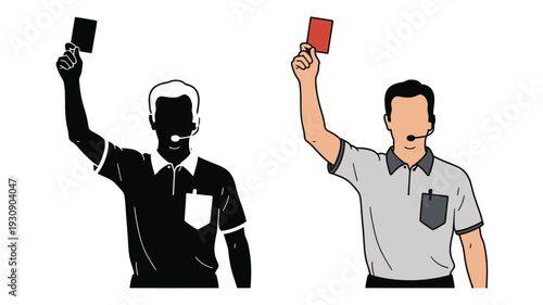 Referee Holding Up a Red Card in Minimalist Illustrations Showing Disciplinary Action in Sports Competitions