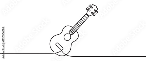 Ukulele string instrument illustration drawn in a smooth continuous line style, symbolizing melody, harmony, and the joy of music creation.