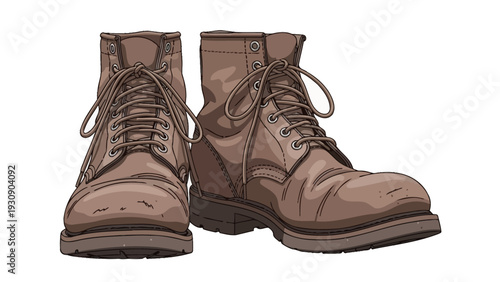 Illustration of a pair of brown laced combat boots