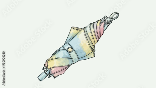 Watercolor illustration of a closed umbrella with pastel colors, perfect for rainy day designs.