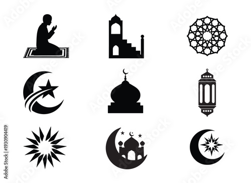 Set of 9 Islamic and Ramadan Vector Icons