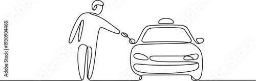 Continuous single one line drawn line passenger catches a taxi. one line Icon drawing