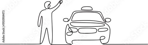 Continuous single one line drawn line passenger catches a taxi. one line Icon drawing