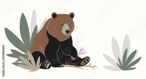 Serene Bear Resting Amidst Woodland Foliage