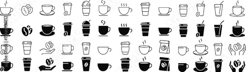 Assorted coffee and tea icons in outline and solid styles