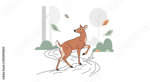 Serene Deer Wandering Through Autumnal Woodland Path