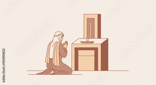 Serene Devotion Kneeling Before Sacred Altar With Candlelight