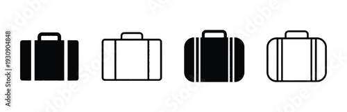 Assortment of suitcase icons in solid black and outline styles for travel and business