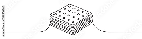 Stack of square crackers drawn in a continuous line art style, forming a minimalist and modern food illustration for design.