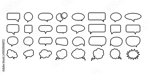 Assortment of black outline speech and thought bubbles