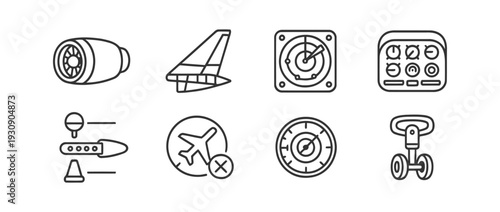 Aviation technology icons for aircraft systems and navigation instruments