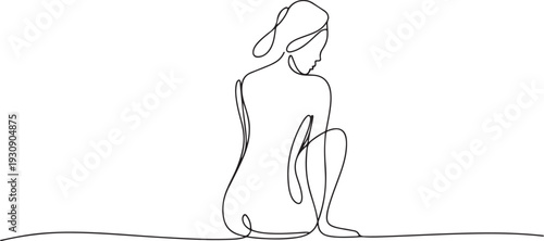 One single continuous drawing doodle art line hand drawn abstract portrait Woman girl sitting back. one line Icon drawing