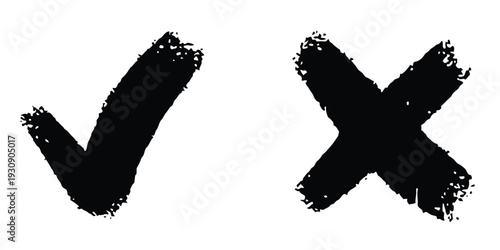 Black hand-drawn check mark and cross symbols for confirmation or negation