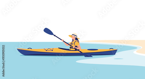 Serene Kayaking Adventure Near Sandy Shoreline