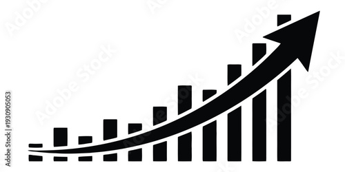 Black silhouette of a bar graph with a rising arrow indicating growth and success