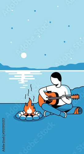 Serene Nighttime Campfire Serenade Under Starry Skies
