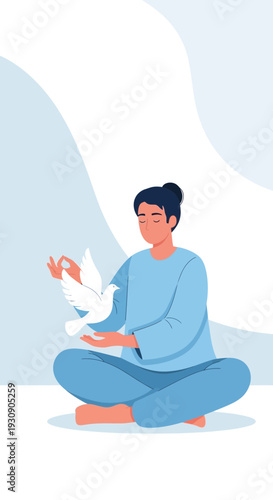 Serene Person Meditating Holding Dove Symbolizing Peace and Tranquility