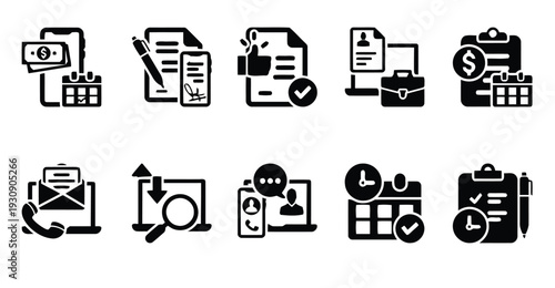 Business and finance icons set for online banking and document management