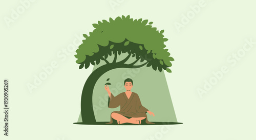 Serene Meditation Under A Lush Green Tree Calmness And Tranquility