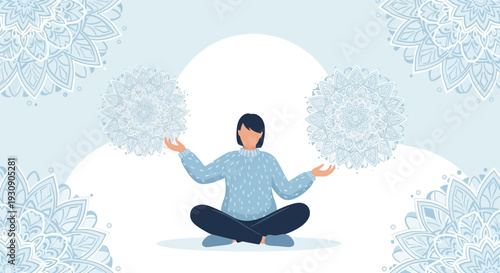 Serene Person Meditating With Intricate Mandalas Symbolizing Inner Peace and Balance
