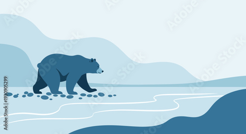 Serene Polar Bear Wandering Through an Arctic Landscape Minimalist Style