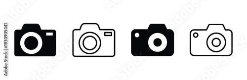 Camera icons in solid and outline styles showing photographic equipment for professionals and hobbyists