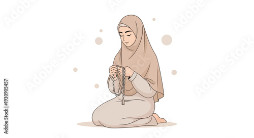 Serene Muslim Woman Engaged In Devotional Prayer With Prayer Beads