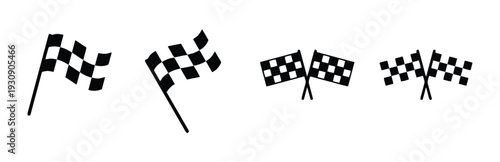 Checkered racing flags in single and crossed arrangements, solid and outline styles
