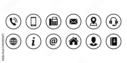 Collection of contact and communication related icons in circles