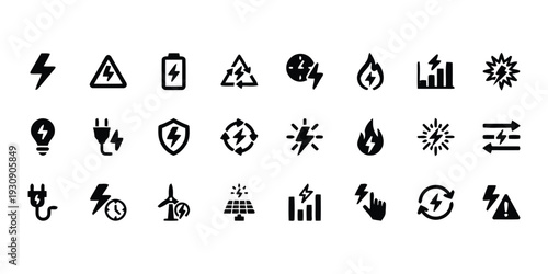Collection of electrical energy and power related icons
