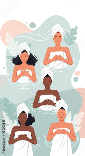 Serene Women Enjoying A Tranquil Spa Experience Surrounded By Nature