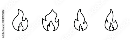 Collection of four stylized flame icons representing fire and heat