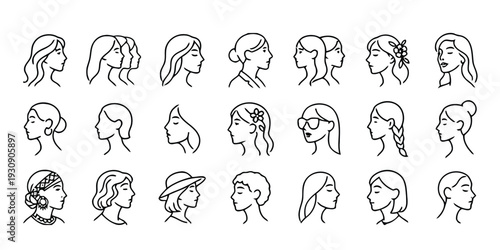 Collection of female profile icons illustrating diverse hairstyles and appearances