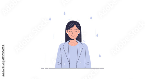 Serene Woman Enjoying Gentle Rainfall Outdoors