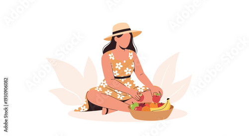Serene Woman Enjoying Healthy Fruits Outdoors