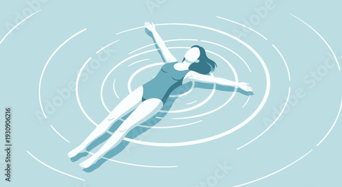 Serene Woman Floats Gracefully In Tranquil Rippling Water