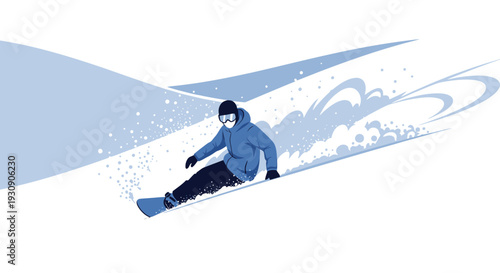 Snowboarder Carving Down A Snowy Mountain Slope