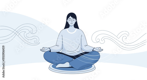 Serene Woman Meditating In Lotus Pose Finding Inner Peace And Calmness