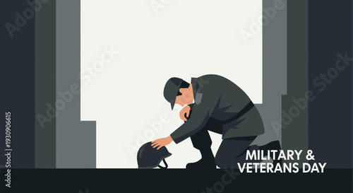 Solemn Remembrance Soldier Kneeling Honoring Military And Veterans Day