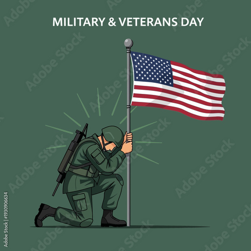 Solemn Soldier Honors Flag On Military Veterans Day Observance