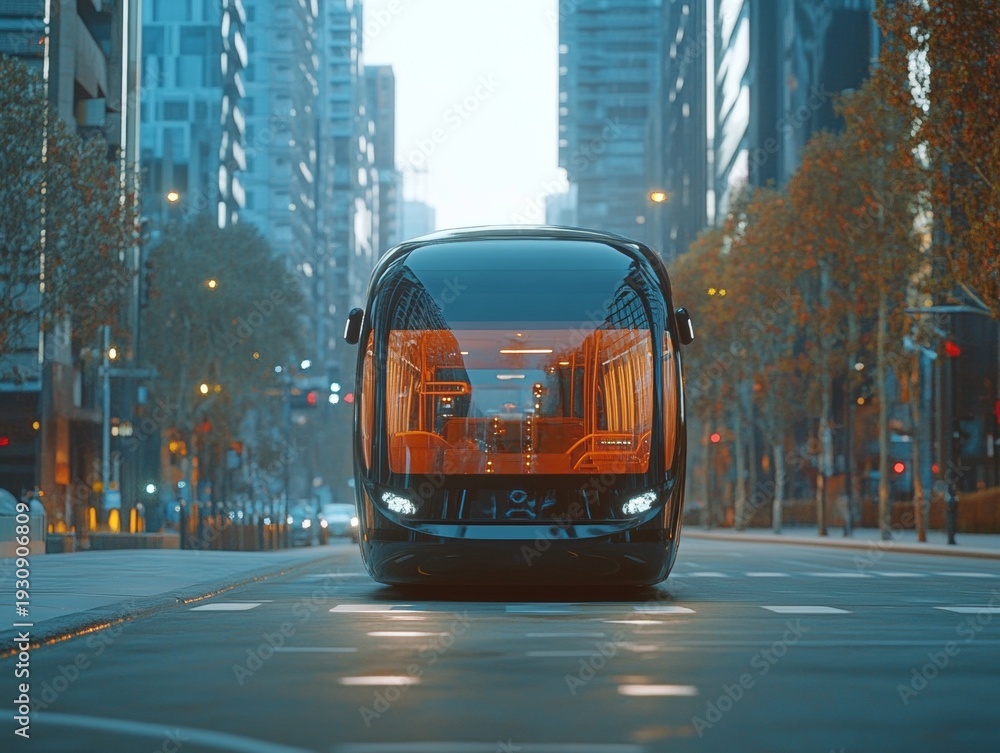 Fototapeta premium Illustration of futuristic vehicle in urban setting