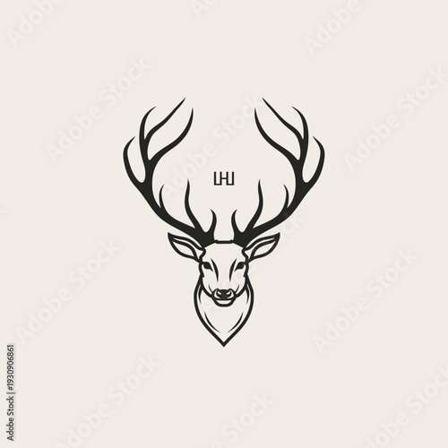 Elegant deer illustration with large antlers on a neutral background