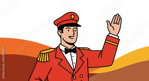 Smiling Bellhop In Uniform Waving Hello Friendly Greeting Gesture Welcome
