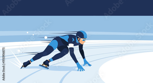 Speed Skating Athlete Dynamic Action on Ice Track Motion Blur Effect