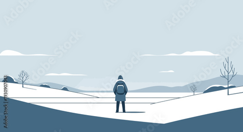Solitary Traveler Gazing At A Winter Horizon
