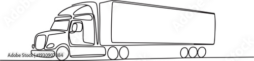 One continuous drawn single art line doodle drawing sketch Truck with Cargo Trailer Driving. Concept of global container transport. one line Icon drawing
