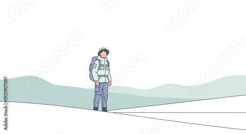 Solo Adventurer Standing Amidst Serene Abstract Landscape